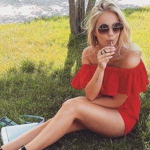 Red off the shoulder romper